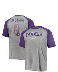FANATICS Branded Lamar Jackson Purpleheathered Gray Baltimore Ravens Big Tall Player Name Number Raglan T Shirt
