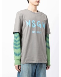 MSGM Brushed Logo Print Cotton T Shirt
