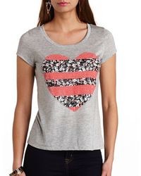 Charlotte Russe Floral Rhinestone Heart Graphic Tee