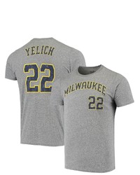 Majestic Threads Christian Yelich Gray Milwaukee Brewers Name Number Tri Blend T Shirt