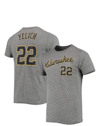 Majestic Threads Christian Yelich Heathered Gray Milwaukee Brewers Alternate Name Number Tri Blend T Shirt