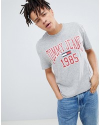 Tommy Jeans Collegiate 1985 Flag Logo T Shirt In Grey Marl