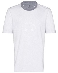 Brunello Cucinelli Contrasting Collar Logo Print T Shirt