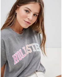 Hollister Cropped Baby Logo T Shirt With Sports Tipping