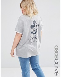 Asos Curve Curve T Shirt With Mickey Mouse Print And Tipping