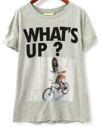 Cyclists Girl Print Grey T Shirt