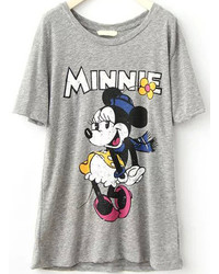 Dancing Mickey Print Grey T Shirt