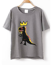 Dip Hem Dinosaur Print Grey T Shirt