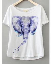 Dip Hem Elephant Print Grey T Shirt