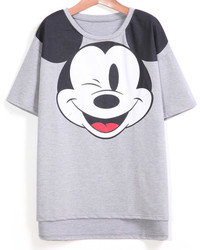 Dip Hem Mickey Print T Shirt
