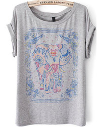 Elephant Print Grey T Shirt