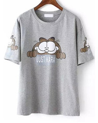 Garfield Print White T Shirt