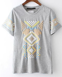Geometric Print Grey T Shirt