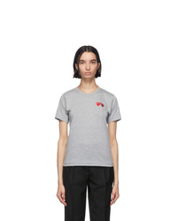 Comme Des Garcons Play Grey And Red Double Hearts T Shirt