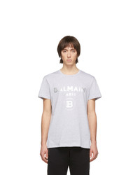 Balmain Grey And Silver Logo T Shirt