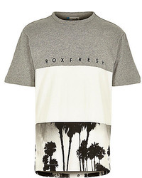 River Island Grey Boxfresh Block Palm Tree Print T Shirt