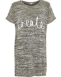 River Island Grey Create Print Split Oversized T Shirt