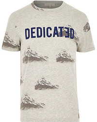 River Island Grey Dedicated Mountain Print T Shirt