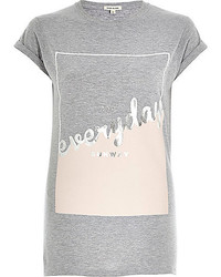 River Island Grey Everyday Foil Print Fitted T Shirt