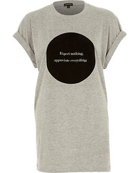 River Island Grey Expect Nothing Print Oversized T Shirt