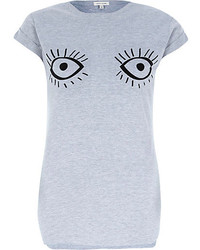 River Island Grey Eyes Print Fitted T Shirt