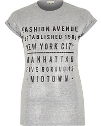 River Island Grey Fashion Avenue Metallic Print T Shirt