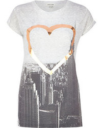 River Island Grey Foiled Heart Nyc City Print T Shirt
