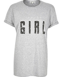River Island Grey Girl Print Oversized T Shirt