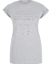 River Island Grey Girls Print Fitted T Shirt