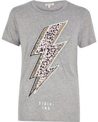 River Island Grey Glitter Lightning Print T Shirt