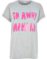 River Island Grey Go Away Monday Print Oversized T Shirt