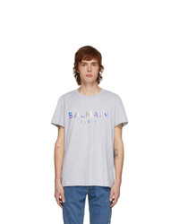 Balmain Grey Hologramme Logo T Shirt