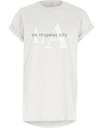 River Island Grey La City Print Oversized T Shirt