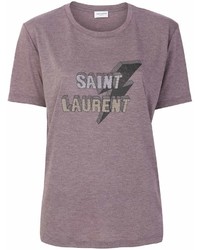Saint Laurent Grey Lighting Bolt Printed T Shirt