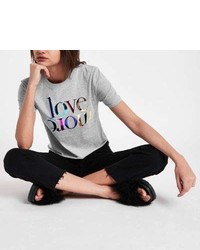 River Island Grey Love More Foil Print T Shirt