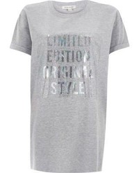 River Island Grey Metallic Print Boyfriend T Shirt