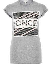 River Island Grey Once Print Fitted T Shirt