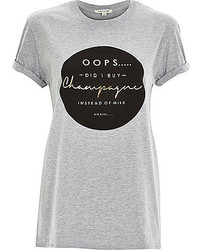 River Island Grey Oops Champagne Print Oversized T Shirt