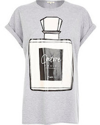 River Island Grey Perfume Bottle Print Oversized T Shirt