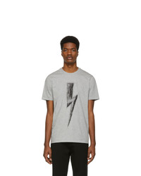 Neil Barrett Grey Scribble Lightning Bolt T Shirt