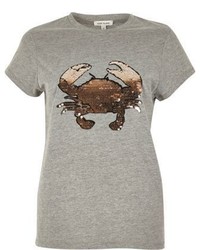 River Island Grey Sequin Crab Print T Shirt