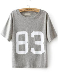 Grey Short Sleeve 83 Print Loose T Shirt