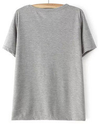 Grey Short Sleeve Letters Lipstick Print T Shirt