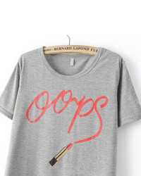 Grey Short Sleeve Letters Lipstick Print T Shirt