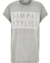 River Island Grey Simply Stylish Print Oversized T Shirt