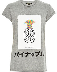 River Island Grey Tassel Pineapple Print Fitted T Shirt