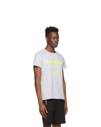 Balmain Grey Velvet Logo T Shirt