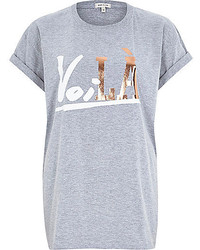 River Island Grey Voila Foil Print Fitted T Shirt