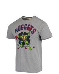 Homage Heathered Gray Denver Nuggets Nba X Age Mutant Ninja Turtles Tri Blend T Shirt