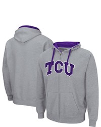 Colosseum Heathered Gray Tcu Horned Frogs Arch Logo 20 Full Zip Hoodie